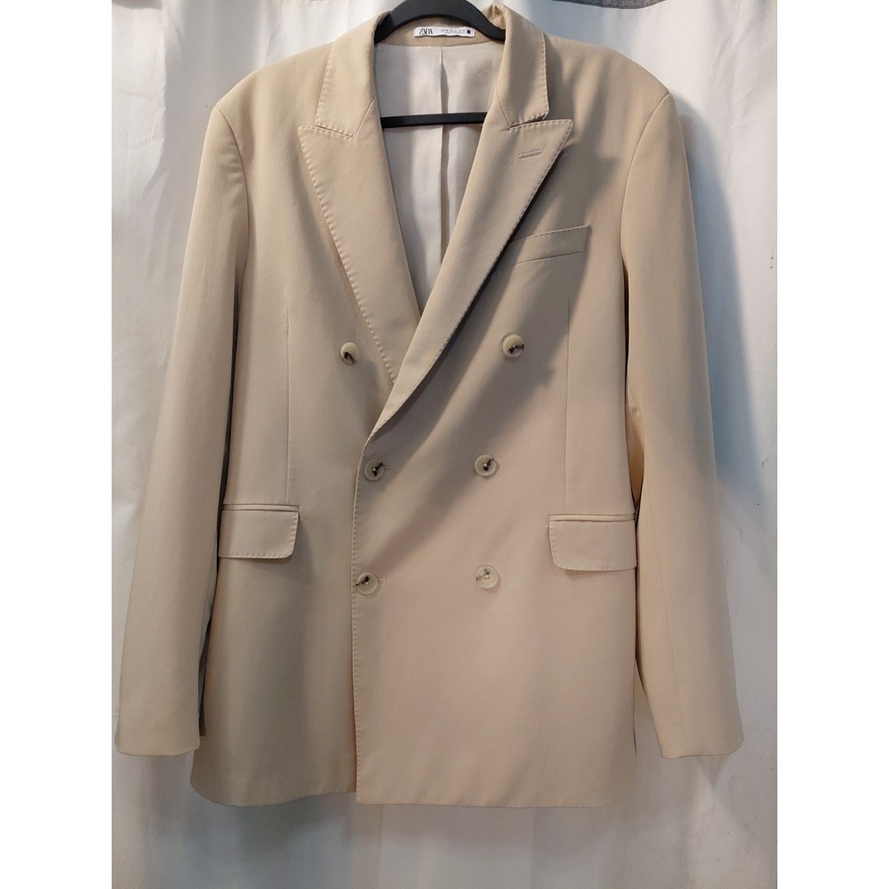 ZARA Men's Beige Slim Fit Double-Breasted Suit Jacket Blazer 40